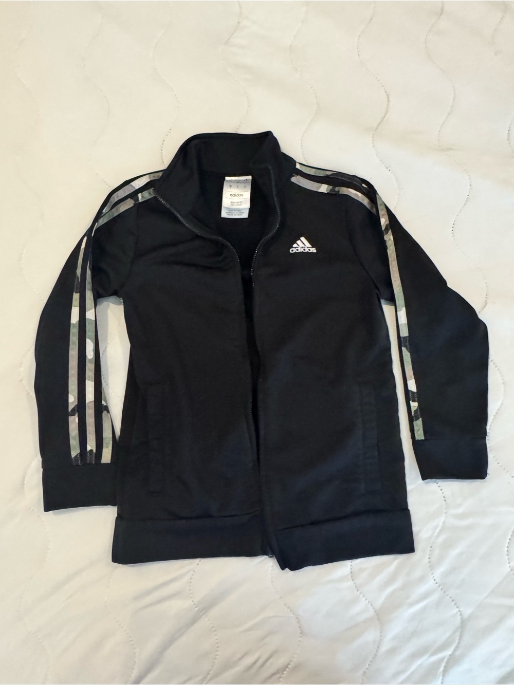 adidas/nike Black and grey Kids Zip-Up Hoodie with Camo Accent Stripes